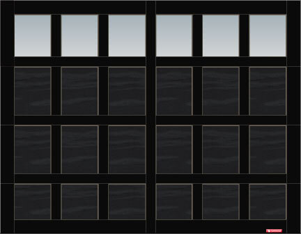 Porte de garage Cambridge CS, 9’ x 7’, porte et moulures Noir, fenêtres Panoramique Clair